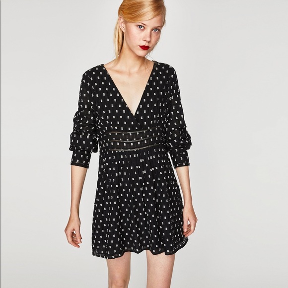 black and white v neck dress